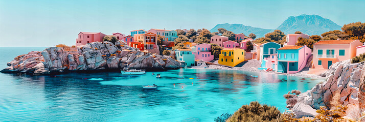 Colorful Mediterranean Coastline, Italian Village by the Sea, Summer Travel Destination