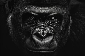 Majestic Male Gorilla Portrait Against Dark Background