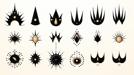 Variety of Black Crown Icons with Golden Accents on a Beige Background
