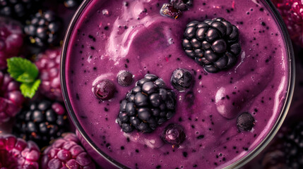 delicious blackberry smoothie topped with fresh berries and mint - Powered by Adobe