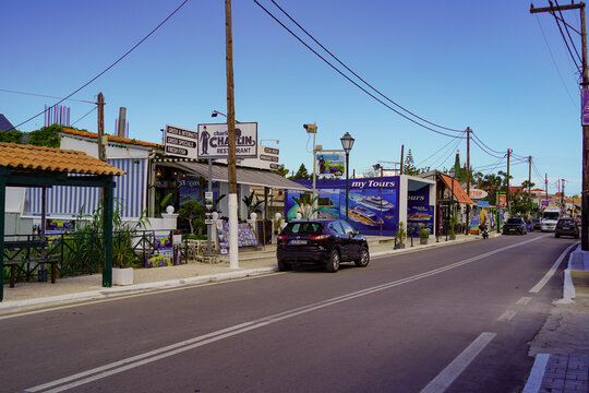 argassi, Greece , 05 05 2024 : commercial and touristic activity in Argassi , shops in the street