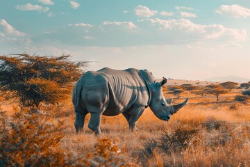 majestic rhinoceros standing tall in african safari landscape upscaled wildlife photography