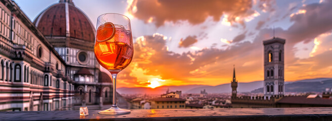 "Aperol Spritz: Balcony View of Florence's Orange Rooftops"
