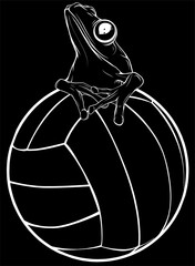 white silhouette of Volleyball ball with frog on black background vector illustration design
