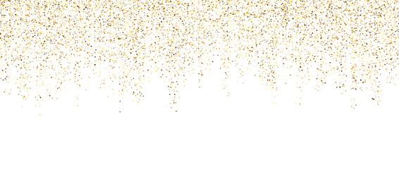 Gold confetti garland on white background. Falling golden glitter and sparkle wallpaper. Yellow shining dots repeating pattern. Magic dust sparkling decoration for Christmas, New Year. Vector backdrop