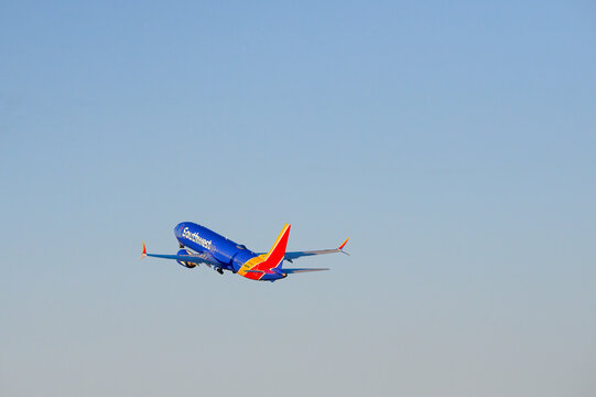 Southwest Airlines Passenger Jet Takes Off from Louis Armstrong International Airport on April 30, 2024 in New Orleans, LA, USA