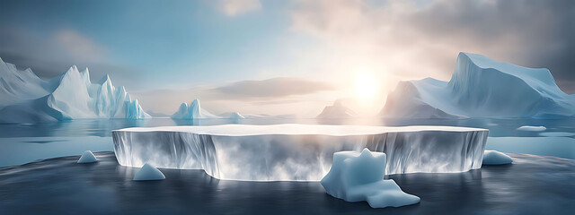  Ice background podium cold winter snow product platform floor frozen mountain iceberg.Podium glacier cool ice background stage landscape display icy stand 3d water nature pedestal arctic concept cave