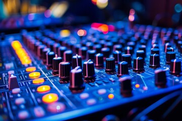 professional dj mixer equipment on stage at nightclub entertainment industry photography