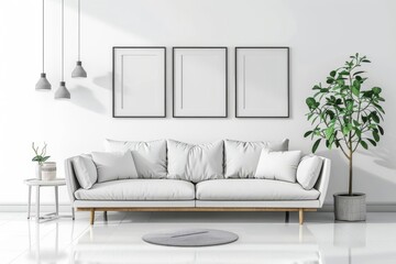 serene scandinavian living room with sleek sofa and minimalist decor digital illustration