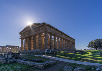 Temple of Hera at famous Paestum Archaeological UNESCO World Heritage Site, Province of Salerno,...