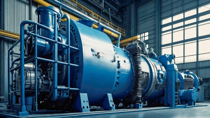 Industrial compressor for creating pressure in an oil refinery chemical petrochemical plant. Electric motors in the production line of a power plant