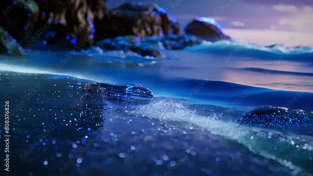 Poster the rhythm of the waves and the shimmering light of bioluminescent plankton work together to create 