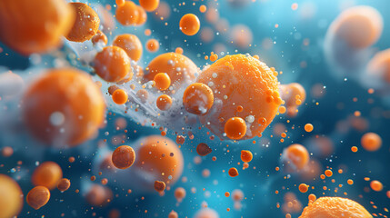 abstract depiction of orange and blue spheres floating, symbolizing microscopic organisms
