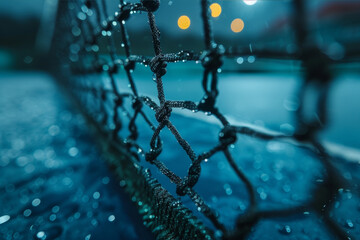 Detailed shot of a tennis net. AI generated.