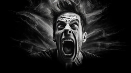 Dramatic Black and White Portrait of Man Expressing Fear and Anguish