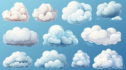 Colorful Collection of Cartoon Clouds in Flat Design for Creative Projects