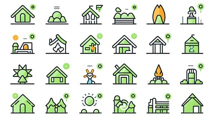 Collection of Modern Eco-Friendly Energy Saving Icons in Bright Green