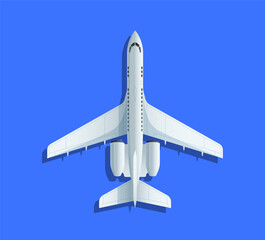 Commercial airliner model against a blue background, isolated vector illustration depicting air travel.