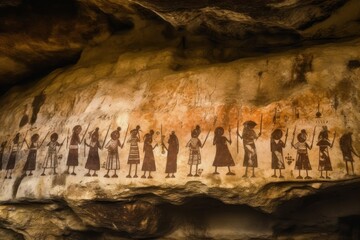 ancient cave painting depicting tribal figures