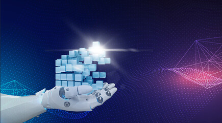 business robot pushing a touch screen