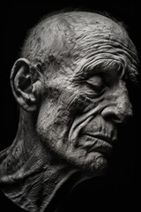 Weathered elderly face in black and white