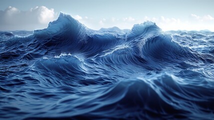 Fototapeta premium Realistic rendering of turbulent blue ocean waves in high detail