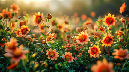 Field of Bright Blossoms: Diverse Floral Display in a Summer Meadow, Close-Up of Natures Beauty