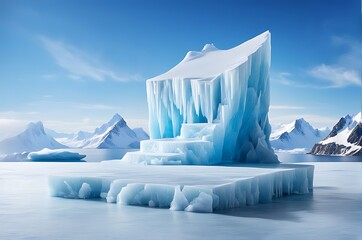  Ice background podium cold winter snow product platform floor frozen mountain iceberg.Podium glacier cool ice background stage landscape display icy stand 3d water nature pedestal arctic concept cave