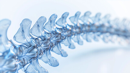  X-ray, soft blue on white background. Full spinal column, hands, chest, knee joint and skull