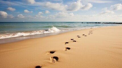 peaceful beach scene with footprints in the sand