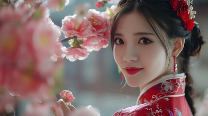 チャイナドレスを着た女性