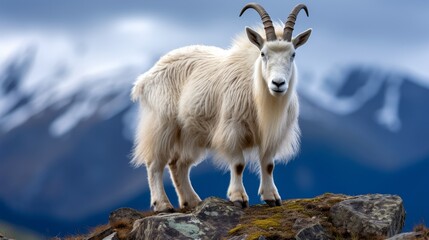 Fototapeta premium Majestic mountain goat standing on rocky outcrop