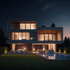 Modern House 3D Night Model