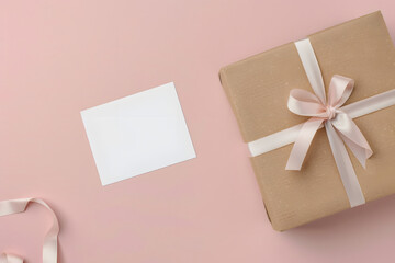 A clean mockup showcasing a blank greeting card and gift box, ideal for presenting stationery designs for gift shops and boutique stores
