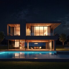 Modern House 3D Night Model