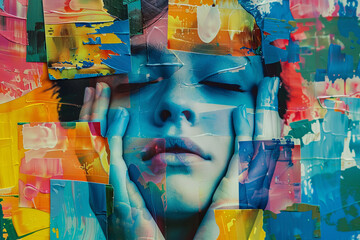 Emotional Abstractions: Abstract Collages with female face conveying Subtle Emotions of pleasure and enjoyment.