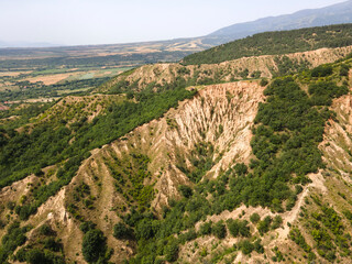 Aerial view of rock formation Stob pyramids, Bulgaria