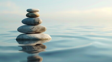 Rock stones balance calmly Water background c