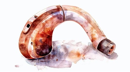 A lovely watercolor of a hearing aid amplifies the importance of auditory health, displayed on an isolated white background
