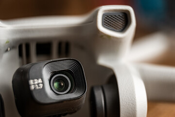 Macro close-up of a Drone UAV camera drone surveillance, persona privacy concept
