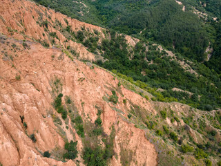 Aerial view of rock formation Stob pyramids, Bulgaria