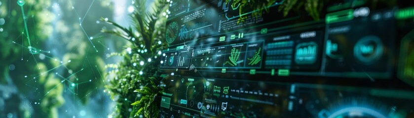 Futuristic strange style of computer interfaces blending with nature, seen in hitech styles, Closeup cinematic Sharpen