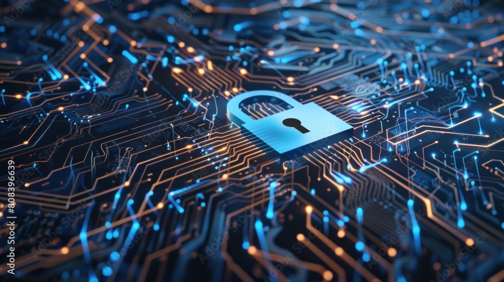 Poster digital padlock icon of cyber security and data protection technology,.and business data privacy con