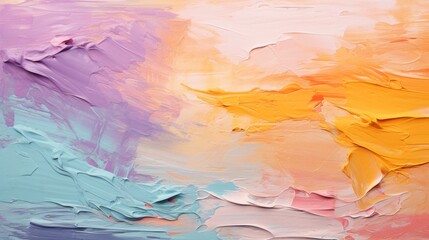 Vivid abstract oil painting on canvas, featuring a blend of warm and cool hues that evoke the...