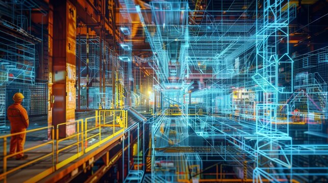 A 3D digital twin of a construction site showing real-time data integration and analytics