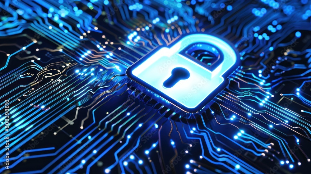 Poster digital padlock icon of cyber security and data protection technology,.and business data privacy con
