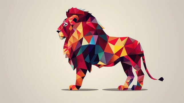 Geometric Animals using geometric shapes and patterns, such as a lion composed of triangles