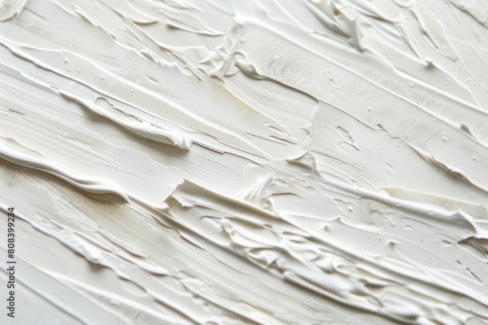 Poster abstract close-up of textured white paint strokes applied on a canvas, showcasing the dynamic patter