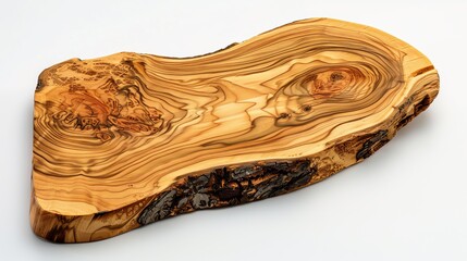 New olive wood cutting board isolated on a white background, showcasing the natural wood texture