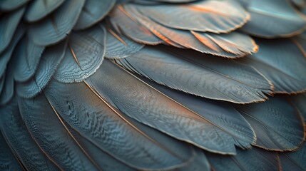 Vibrant Blue and Orange Macro Photography of Bird Feathers, Emphasizing Intricate Details and...